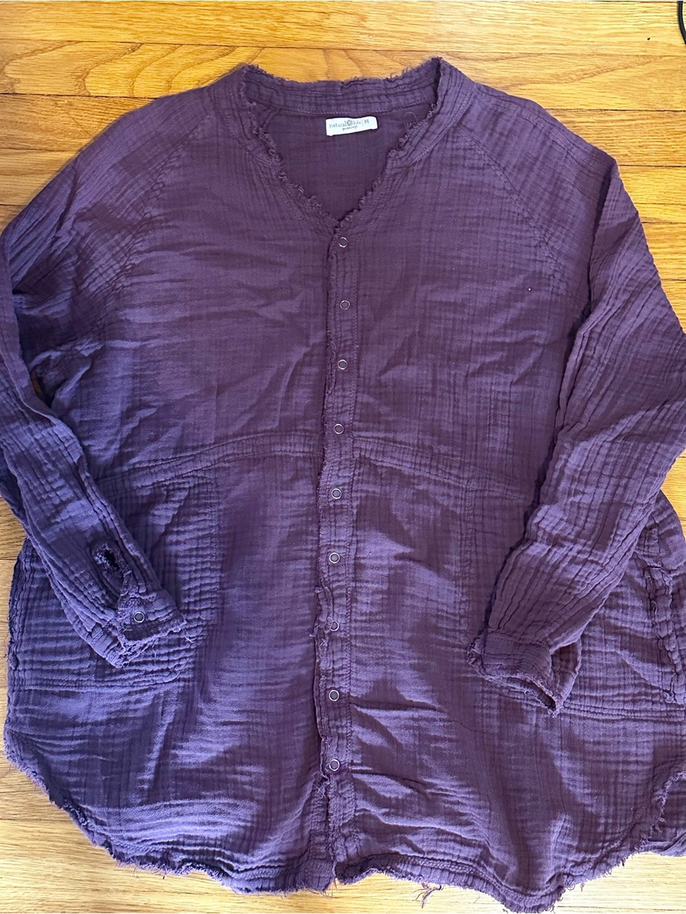 Natural Life Laid Back Cotton Gauze Button Down Top Purple Size M Oversized